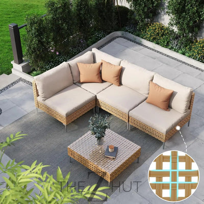 Grand patio 7-Piece Wicker Patio Furniture Set, Boho Outdoor Conversation Set Sectional Sofa with Water Resistant Thick Cushions and Coffee Table, Beige THE Z HUT
