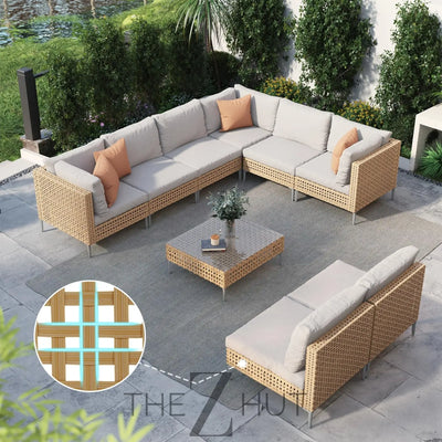 Grand patio 7-Piece Wicker Patio Furniture Set, Boho Outdoor Conversation Set Sectional Sofa with Water Resistant Thick Cushions and Coffee Table, Beige THE Z HUT
