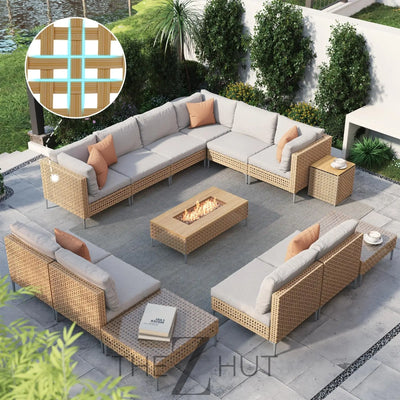 Grand patio 7-Piece Wicker Patio Furniture Set, Boho Outdoor Conversation Set Sectional Sofa with Water Resistant Thick Cushions and Coffee Table, Beige THE Z HUT