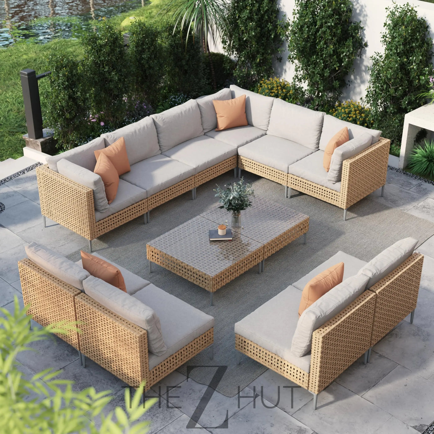 Grand patio 7-Piece Wicker Patio Furniture Set, Boho Outdoor Conversation Set Sectional Sofa with Water Resistant Thick Cushions and Coffee Table, Beige THE Z HUT