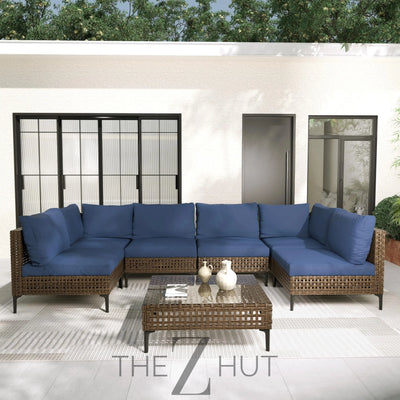 Grand patio 7-Piece Wicker Patio Furniture Set, Boho Outdoor Conversation Set Sectional Sofa with Water Resistant Thick Cushions and Coffee Table, Beige THE Z HUT
