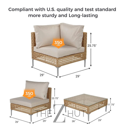 Grand patio 7-Piece Wicker Patio Furniture Set, Boho Outdoor Conversation Set Sectional Sofa with Water Resistant Thick Cushions and Coffee Table, Beige THE Z HUT