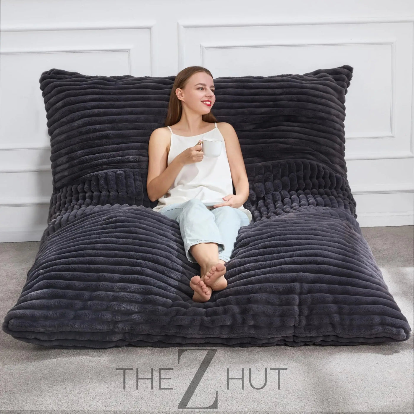 Hobestluk 3 in 1 Bean Bag Chair Giant Bean Bag Chairs Convertible Bean Bag Floor Cushion with Machine Washable Cover, Beanbag Chairs for Adult (Dark Grey) THE Z HUT
