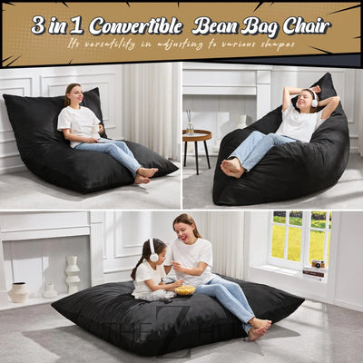 Hobestluk 3 in 1 Bean Bag Chair Giant Bean Bag Chairs Convertible Bean Bag Floor Cushion with Machine Washable Cover, Beanbag Chairs for Adult (Dark Grey) THE Z HUT