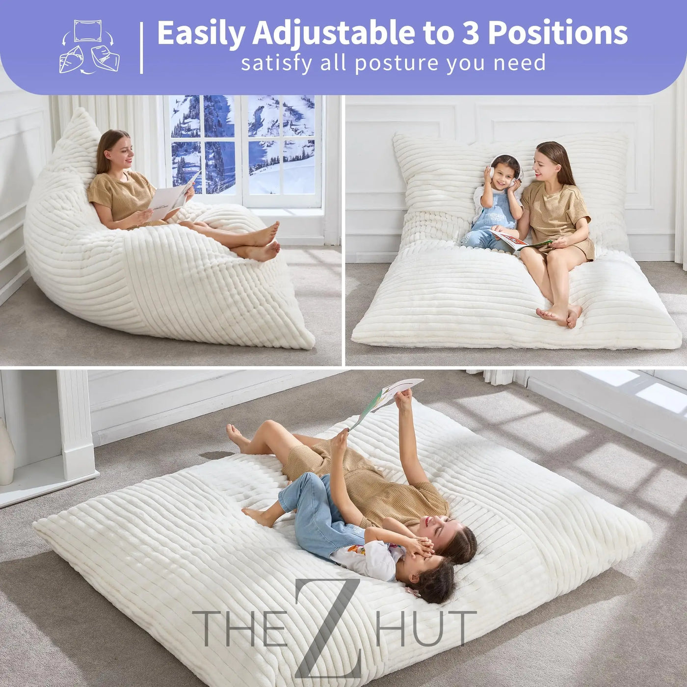 Hobestluk 3 in 1 Bean Bag Chair Giant Bean Bag Chairs Convertible Bean Bag Floor Cushion with Machine Washable Cover, Beanbag Chairs for Adult (Dark Grey) THE Z HUT