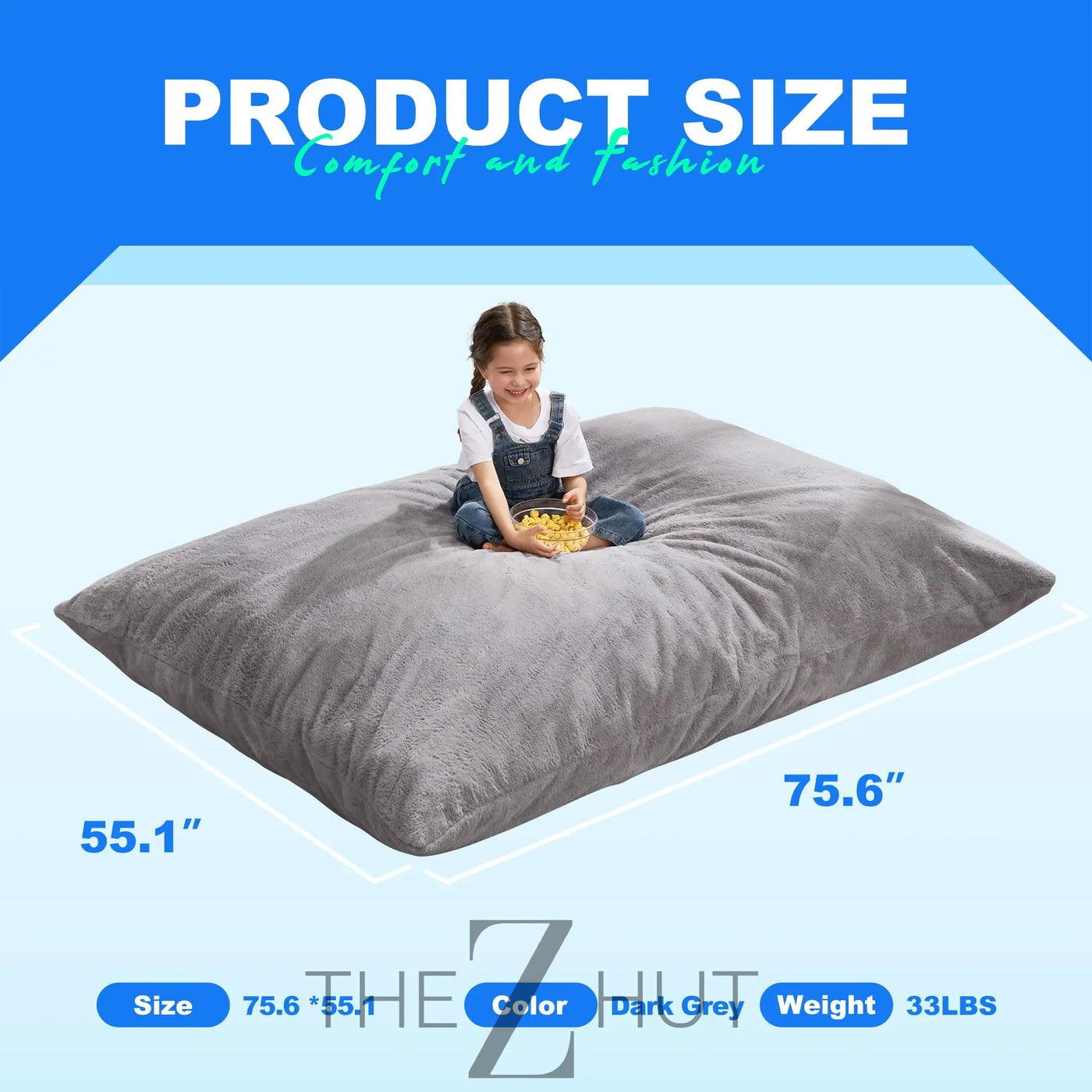 Hobestluk 3 in 1 Bean Bag Chair Giant Bean Bag Chairs Convertible Bean Bag Floor Cushion with Machine Washable Cover, Beanbag Chairs for Adult (Dark Grey) THE Z HUT