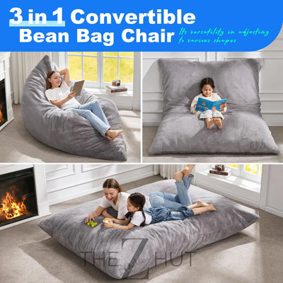 Hobestluk 3 in 1 Bean Bag Chair Giant Bean Bag Chairs Convertible Bean Bag Floor Cushion with Machine Washable Cover, Beanbag Chairs for Adult (Dark Grey) THE Z HUT