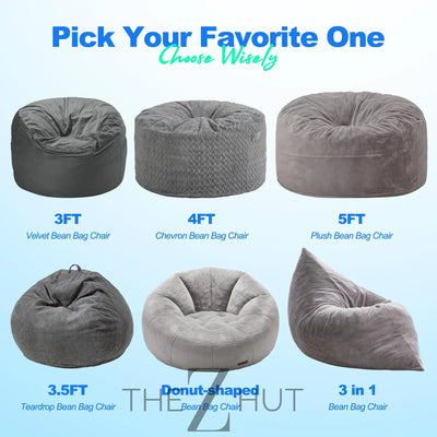 Hobestluk 3 in 1 Bean Bag Chair Giant Bean Bag Chairs Convertible Bean Bag Floor Cushion with Machine Washable Cover, Beanbag Chairs for Adult (Dark Grey) THE Z HUT