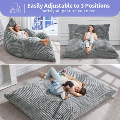 Hobestluk 3 in 1 Bean Bag Chair Giant Bean Bag Chairs Convertible Bean Bag Floor Cushion with Machine Washable Cover, Beanbag Chairs for Adult (Dark Grey) THE Z HUT