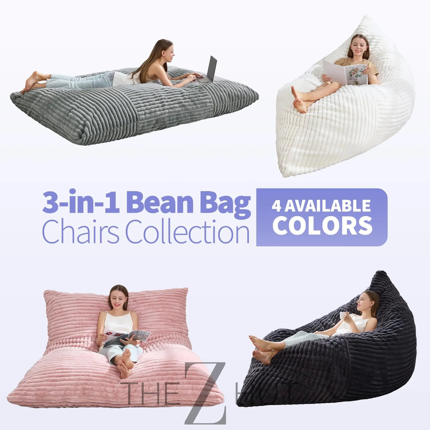 Hobestluk 3 in 1 Bean Bag Chair Giant Bean Bag Chairs Convertible Bean Bag Floor Cushion with Machine Washable Cover, Beanbag Chairs for Adult (Dark Grey) THE Z HUT
