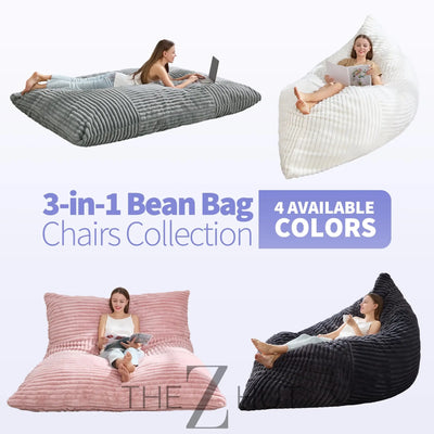 Hobestluk 3 in 1 Bean Bag Chair Giant Bean Bag Chairs Convertible Bean Bag Floor Cushion with Machine Washable Cover, Beanbag Chairs for Adult (Dark Grey) THE Z HUT