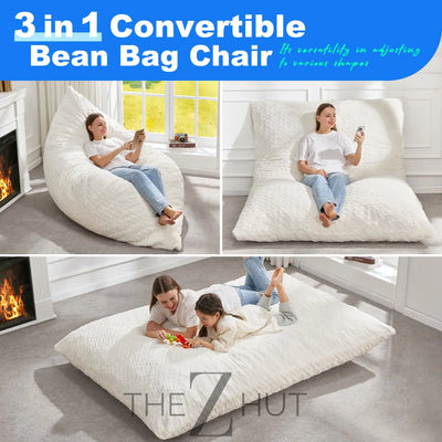 Hobestluk 3 in 1 Bean Bag Chair Giant Bean Bag Chairs Convertible Bean Bag Floor Cushion with Machine Washable Cover, Beanbag Chairs for Adult (Dark Grey) THE Z HUT