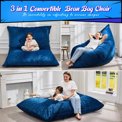 Hobestluk 3 in 1 Bean Bag Chair Giant Bean Bag Chairs Convertible Bean Bag Floor Cushion with Machine Washable Cover, Beanbag Chairs for Adult (Dark Grey) THE Z HUT