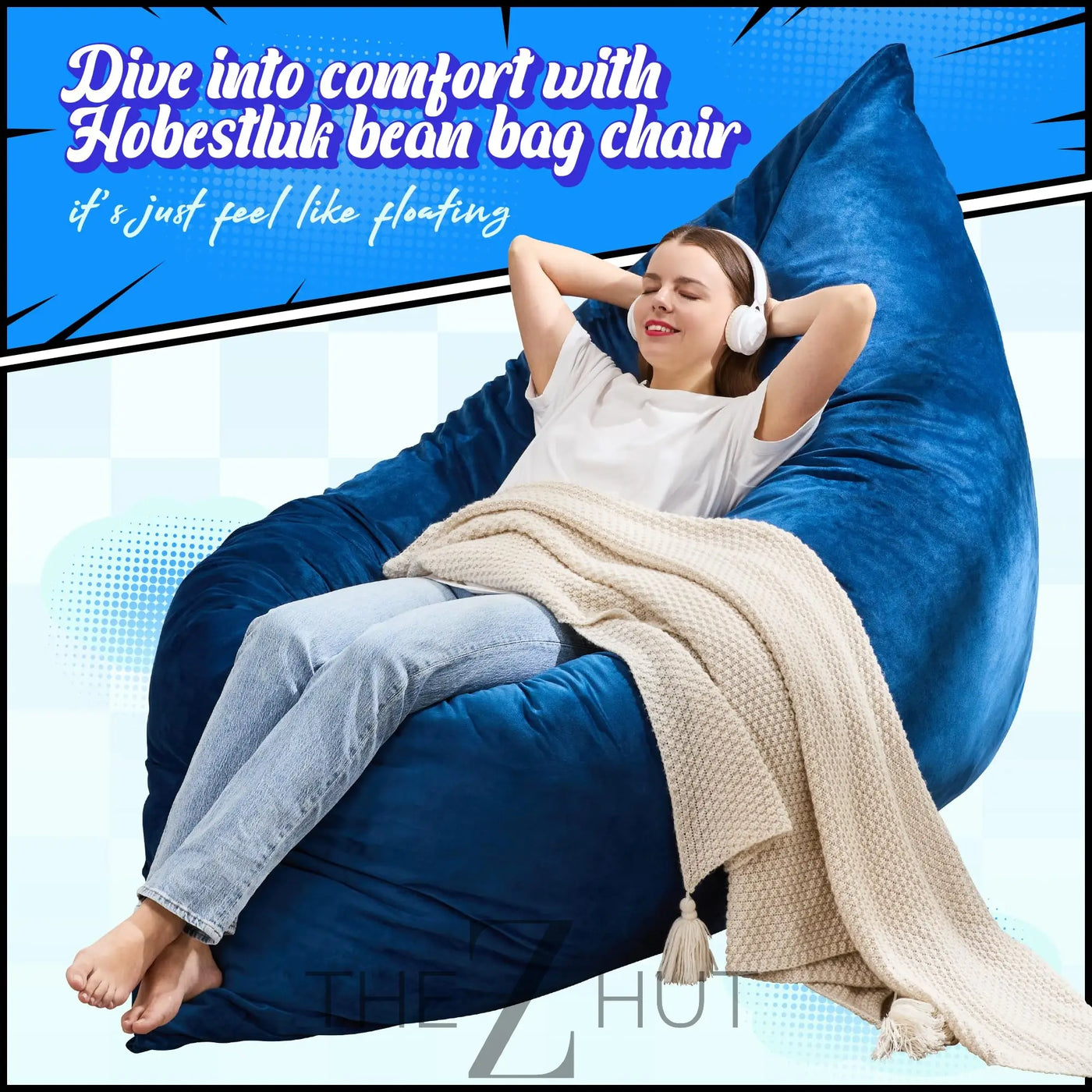 Hobestluk 3 in 1 Bean Bag Chair Giant Bean Bag Chairs Convertible Bean Bag Floor Cushion with Machine Washable Cover, Beanbag Chairs for Adult (Dark Grey) THE Z HUT