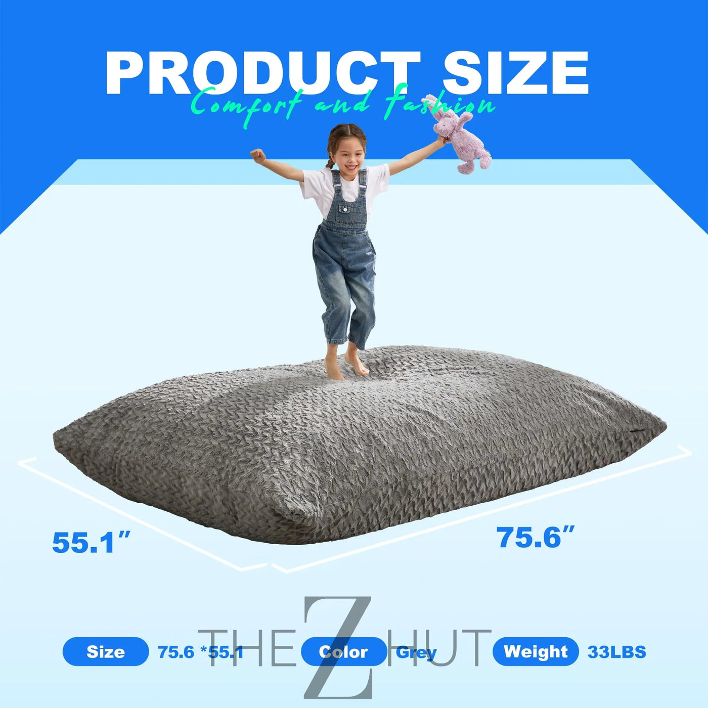 Hobestluk 3 in 1 Bean Bag Chair Giant Bean Bag Chairs Convertible Bean Bag Floor Cushion with Machine Washable Cover, Beanbag Chairs for Adult (Dark Grey) THE Z HUT