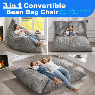 Hobestluk 3 in 1 Bean Bag Chair Giant Bean Bag Chairs Convertible Bean Bag Floor Cushion with Machine Washable Cover, Beanbag Chairs for Adult (Dark Grey) THE Z HUT