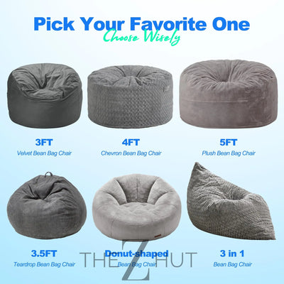 Hobestluk 3 in 1 Bean Bag Chair Giant Bean Bag Chairs Convertible Bean Bag Floor Cushion with Machine Washable Cover, Beanbag Chairs for Adult (Dark Grey) THE Z HUT