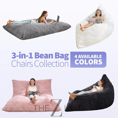 Hobestluk 3 in 1 Bean Bag Chair Giant Bean Bag Chairs Convertible Bean Bag Floor Cushion with Machine Washable Cover, Beanbag Chairs for Adult (Dark Grey) THE Z HUT