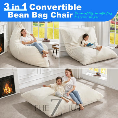 Hobestluk 3 in 1 Bean Bag Chair Giant Bean Bag Chairs Convertible Bean Bag Floor Cushion with Machine Washable Cover, Beanbag Chairs for Adult (Dark Grey) THE Z HUT