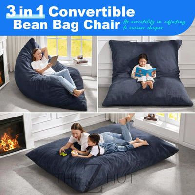 Hobestluk 3 in 1 Bean Bag Chair Giant Bean Bag Chairs Convertible Bean Bag Floor Cushion with Machine Washable Cover, Beanbag Chairs for Adult (Dark Grey) THE Z HUT