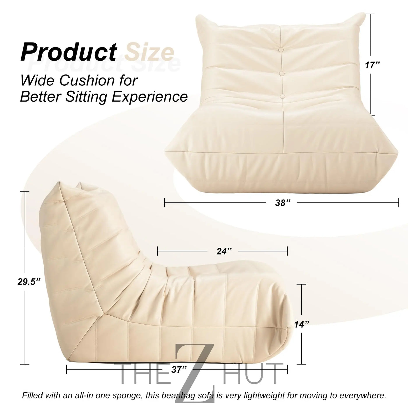 Hobestluk Bean Bag Chair Giant Bean Bag Sofa Memory Foam Bean Bag Chairs for Adults, Bean Bag Couches Faux Leather Bean Bag Chairs for Living Room Bedroom Dorm Office (Brown) THE Z HUT