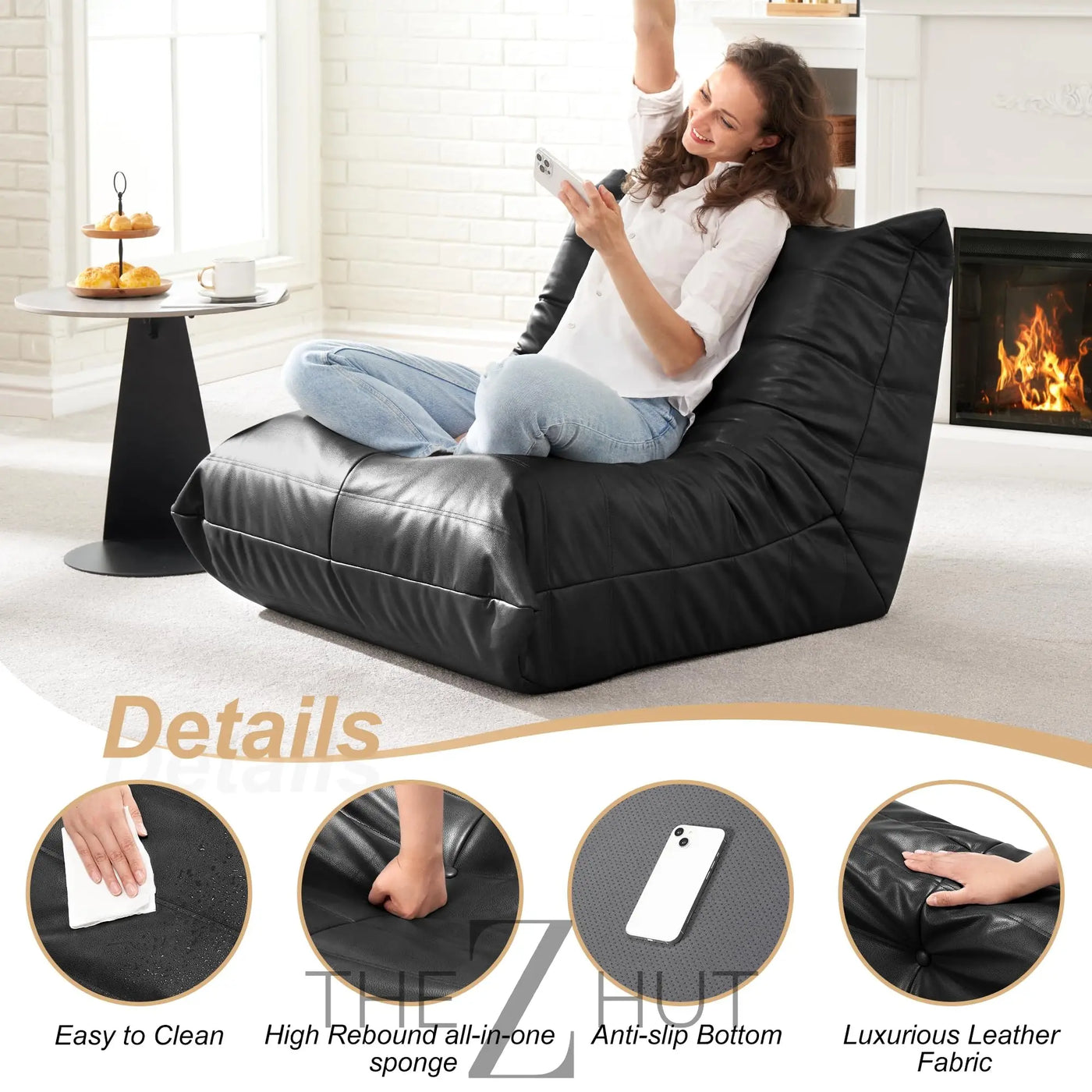 Hobestluk Bean Bag Chair Giant Bean Bag Sofa Memory Foam Bean Bag Chairs for Adults, Bean Bag Couches Faux Leather Bean Bag Chairs for Living Room Bedroom Dorm Office (Brown) THE Z HUT