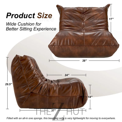 Hobestluk Bean Bag Chair Giant Bean Bag Sofa Memory Foam Bean Bag Chairs for Adults, Bean Bag Couches Faux Leather Bean Bag Chairs for Living Room Bedroom Dorm Office (Brown) THE Z HUT