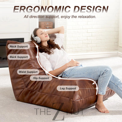 Hobestluk Bean Bag Chair Giant Bean Bag Sofa Memory Foam Bean Bag Chairs for Adults, Bean Bag Couches Faux Leather Bean Bag Chairs for Living Room Bedroom Dorm Office (Brown) THE Z HUT