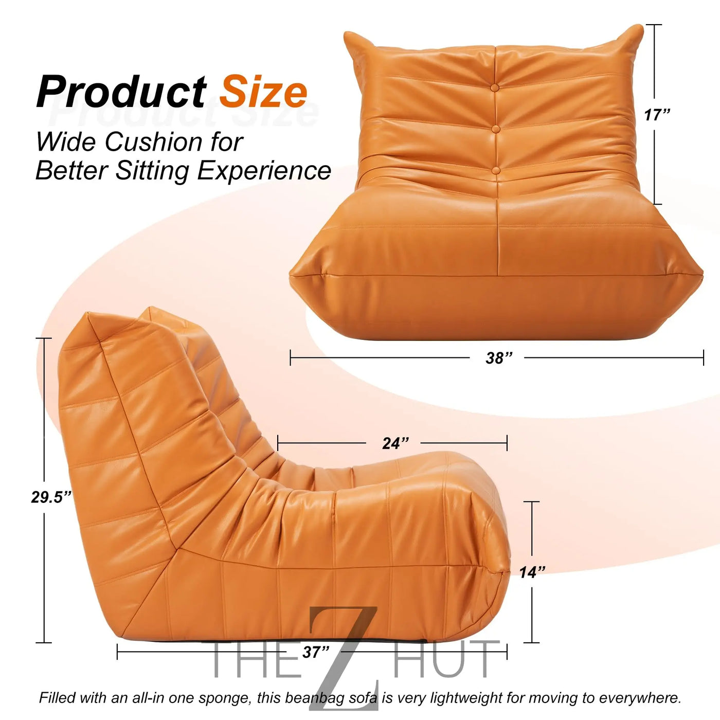 Hobestluk Bean Bag Chair Giant Bean Bag Sofa Memory Foam Bean Bag Chairs for Adults, Bean Bag Couches Faux Leather Bean Bag Chairs for Living Room Bedroom Dorm Office (Brown) THE Z HUT