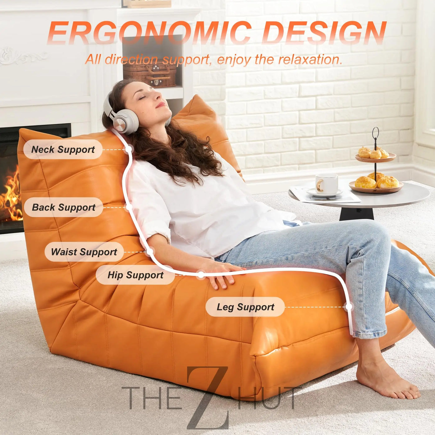 Hobestluk Bean Bag Chair Giant Bean Bag Sofa Memory Foam Bean Bag Chairs for Adults, Bean Bag Couches Faux Leather Bean Bag Chairs for Living Room Bedroom Dorm Office (Brown) THE Z HUT