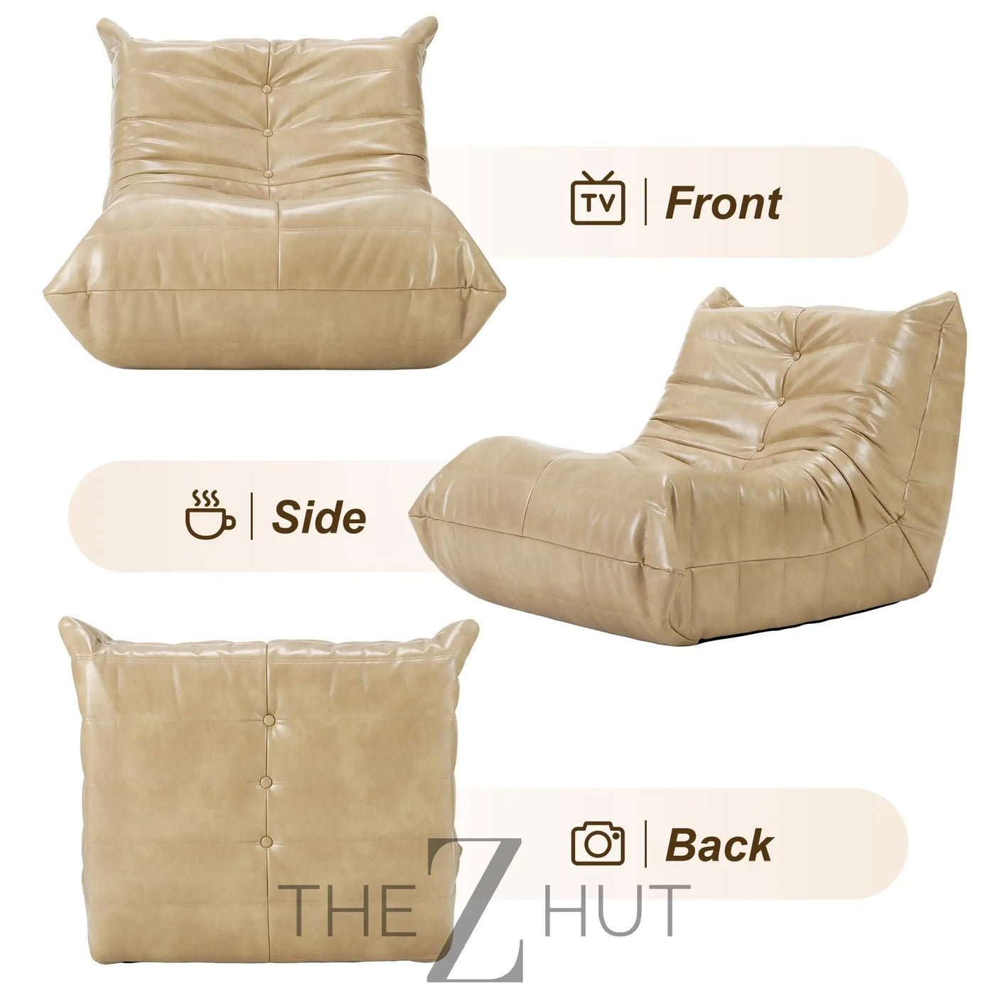 Hobestluk Bean Bag Chair Giant Bean Bag Sofa Memory Foam Bean Bag Chairs for Adults, Bean Bag Couches Faux Leather Bean Bag Chairs for Living Room Bedroom Dorm Office (Brown) THE Z HUT