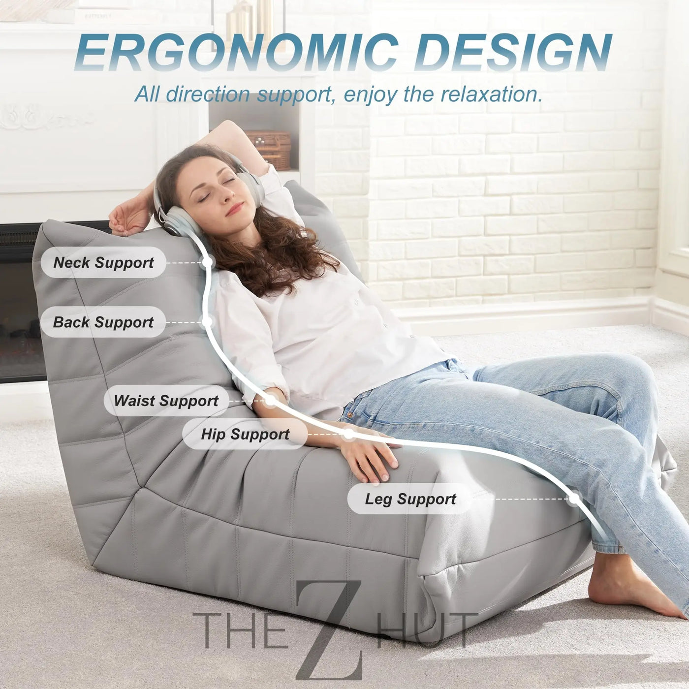 Hobestluk Bean Bag Chair Giant Bean Bag Sofa Memory Foam Bean Bag Chairs for Adults, Bean Bag Couches Faux Leather Bean Bag Chairs for Living Room Bedroom Dorm Office (Brown) THE Z HUT