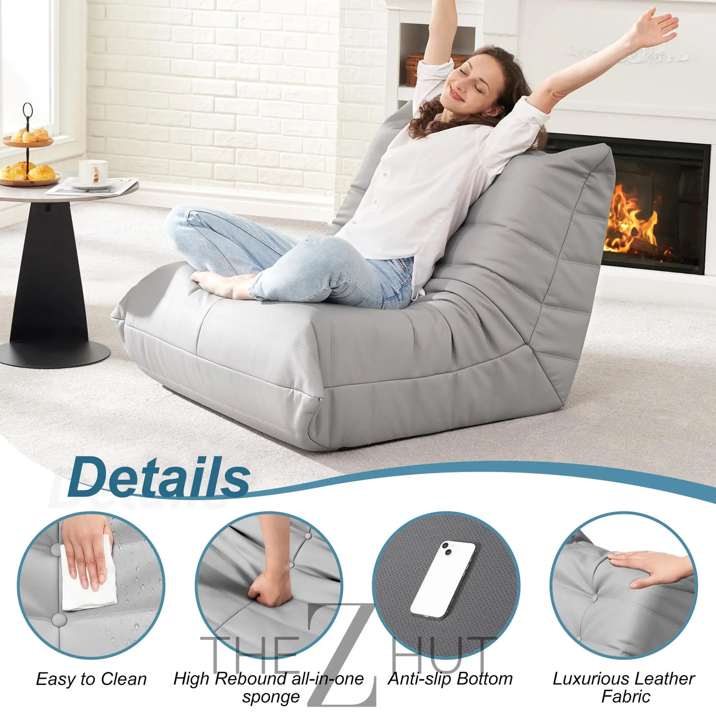 Hobestluk Bean Bag Chair Giant Bean Bag Sofa Memory Foam Bean Bag Chairs for Adults, Bean Bag Couches Faux Leather Bean Bag Chairs for Living Room Bedroom Dorm Office (Brown) THE Z HUT