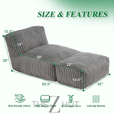 Hobestluk Big Bean Bag Lounger Chairs Large Beanbag Chair for Adults Bean Bag Sofa with Memory Foam Filled for Living Room, Bedroom or Balcony (Grey) THE Z HUT