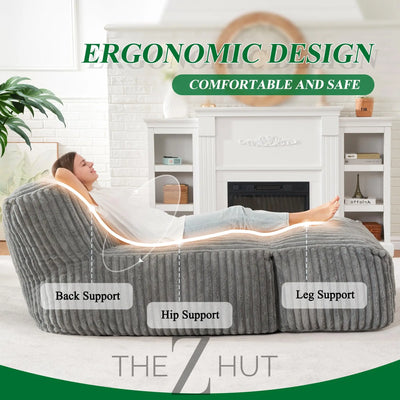 Hobestluk Big Bean Bag Lounger Chairs Large Beanbag Chair for Adults Bean Bag Sofa with Memory Foam Filled for Living Room, Bedroom or Balcony (Grey) THE Z HUT