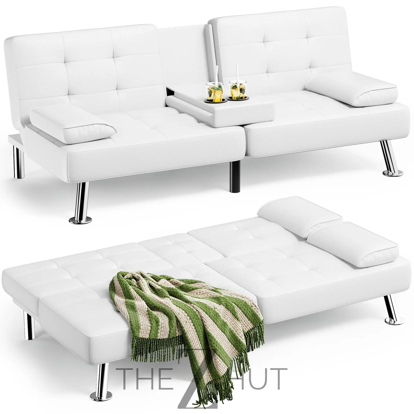 Homall Futon Sofa Bed, Leather Futon Couch with Removable Armrests, Adjustable Recliner Sleeper Sofa Bed with Dual Cup Holders for Living Room, Apartment, Office (Black) THE Z HUT