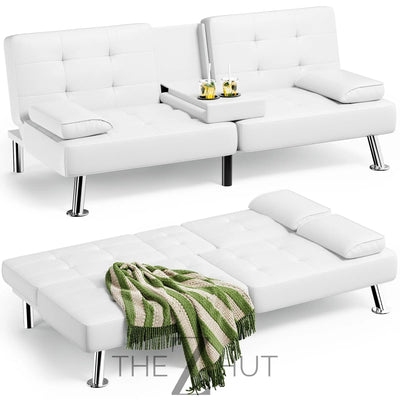 Homall Futon Sofa Bed, Leather Futon Couch with Removable Armrests, Adjustable Recliner Sleeper Sofa Bed with Dual Cup Holders for Living Room, Apartment, Office (Black) THE Z HUT