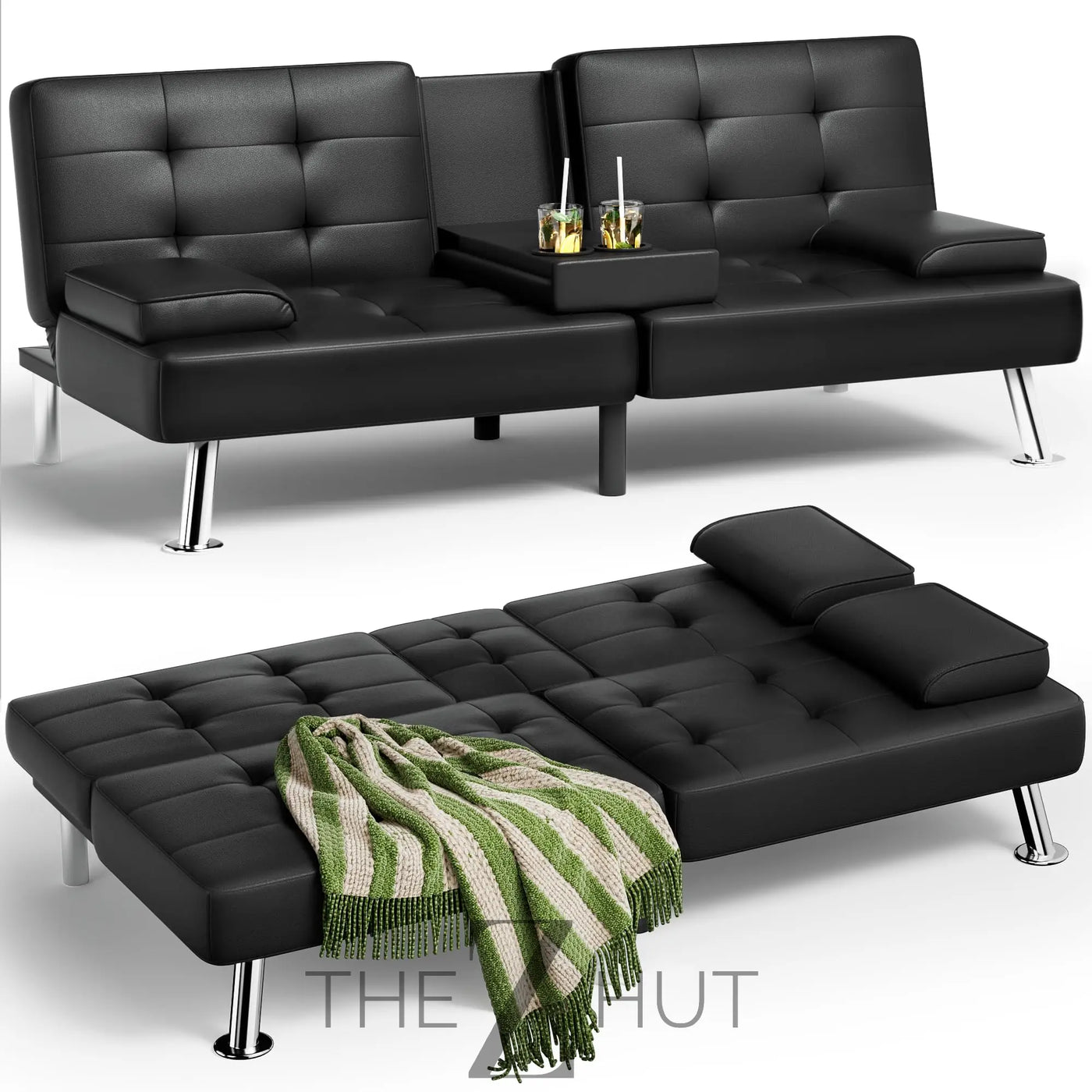 Homall Futon Sofa Bed, Leather Futon Couch with Removable Armrests, Adjustable Recliner Sleeper Sofa Bed with Dual Cup Holders for Living Room, Apartment, Office (Black) THE Z HUT