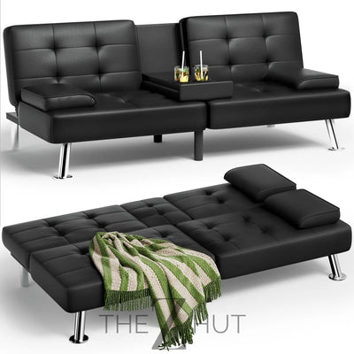 Homall Futon Sofa Bed, Leather Futon Couch with Removable Armrests, Adjustable Recliner Sleeper Sofa Bed with Dual Cup Holders for Living Room, Apartment, Office (Black) THE Z HUT
