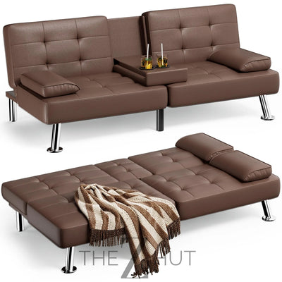 Homall Futon Sofa Bed, Leather Futon Couch with Removable Armrests, Adjustable Recliner Sleeper Sofa Bed with Dual Cup Holders for Living Room, Apartment, Office (Black) THE Z HUT