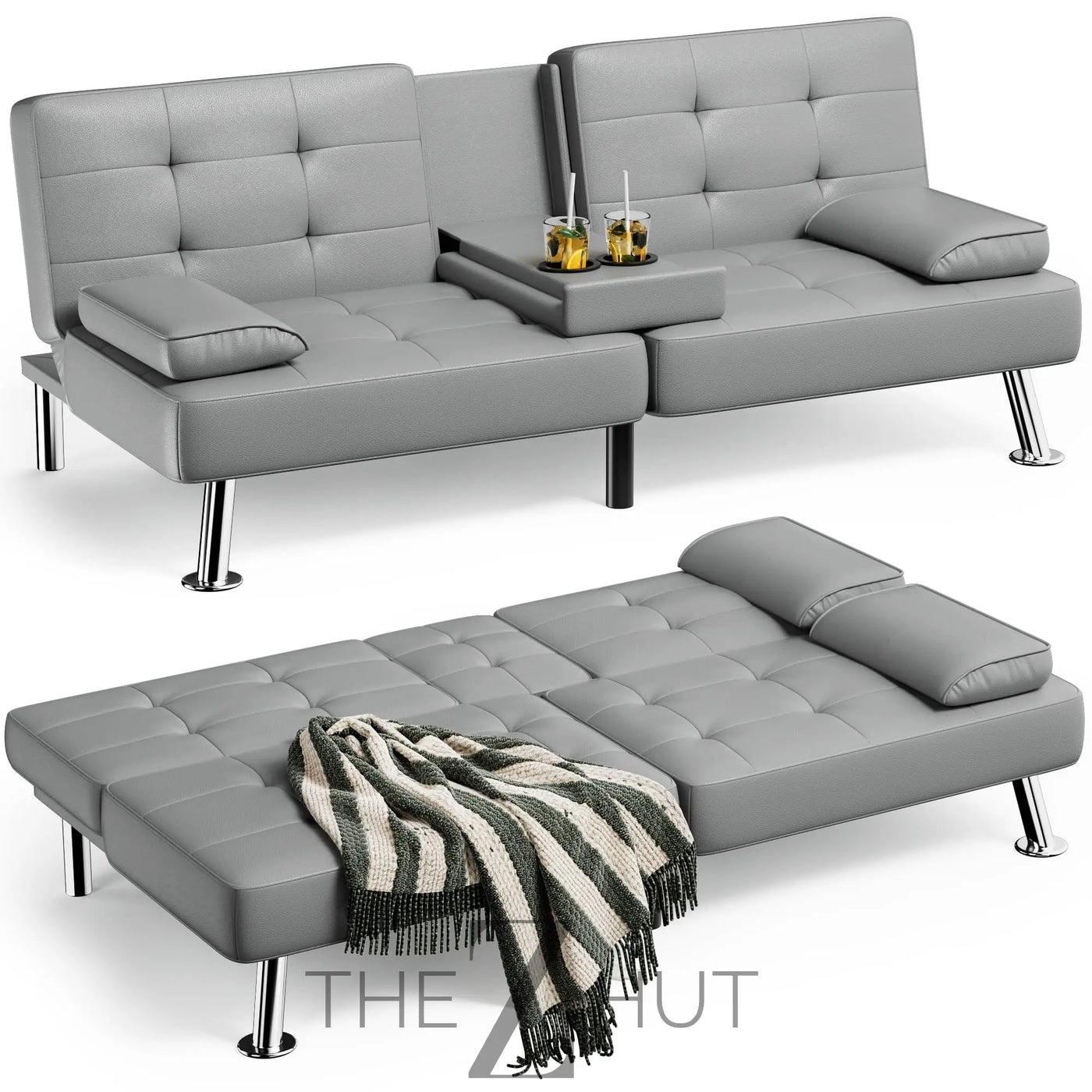 Homall Futon Sofa Bed, Leather Futon Couch with Removable Armrests, Adjustable Recliner Sleeper Sofa Bed with Dual Cup Holders for Living Room, Apartment, Office (Black) THE Z HUT