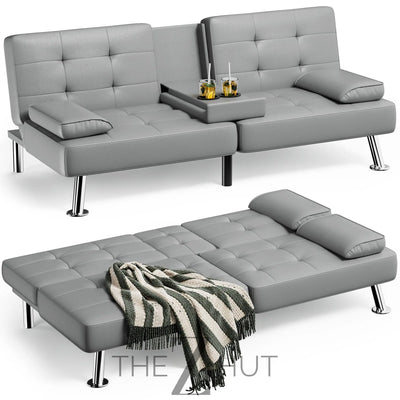 Homall Futon Sofa Bed, Leather Futon Couch with Removable Armrests, Adjustable Recliner Sleeper Sofa Bed with Dual Cup Holders for Living Room, Apartment, Office (Black) THE Z HUT