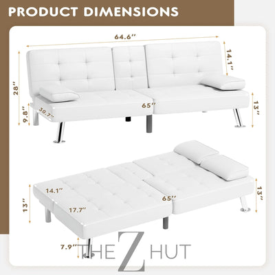 Homall Futon Sofa Bed, Leather Futon Couch with Removable Armrests, Adjustable Recliner Sleeper Sofa Bed with Dual Cup Holders for Living Room, Apartment, Office (Black) THE Z HUT