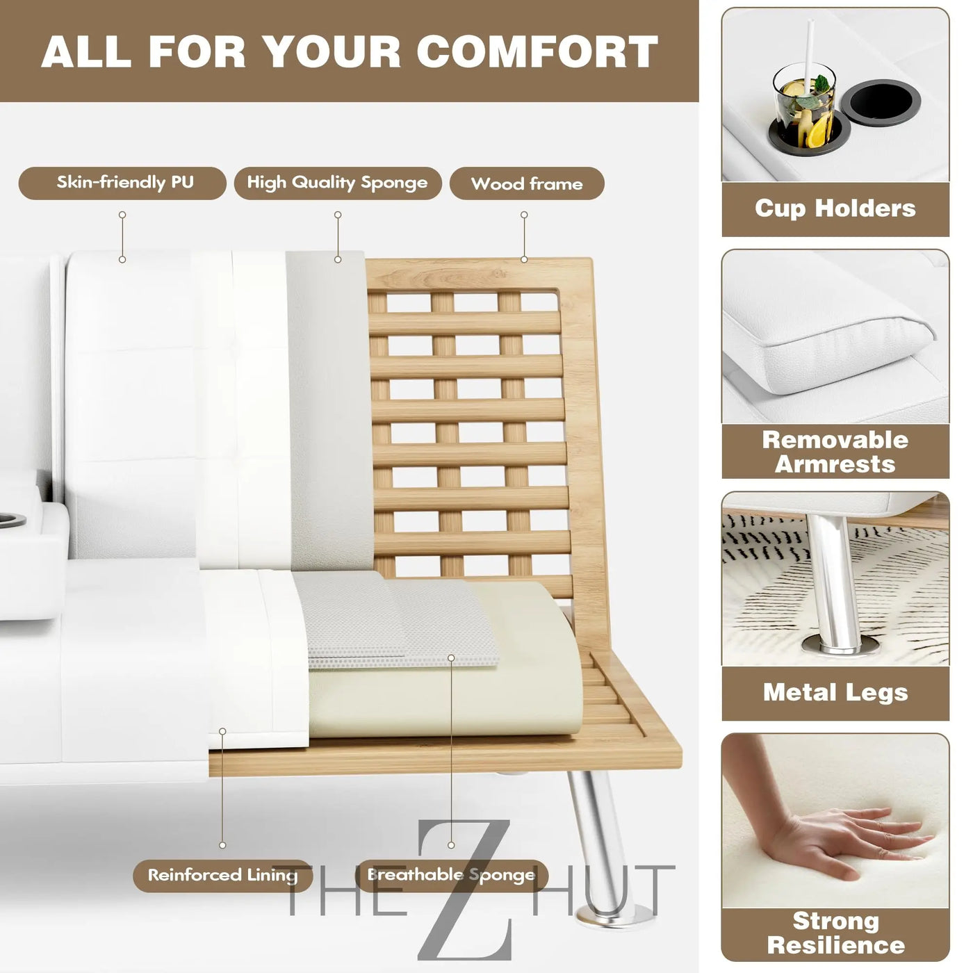 Homall Futon Sofa Bed, Leather Futon Couch with Removable Armrests, Adjustable Recliner Sleeper Sofa Bed with Dual Cup Holders for Living Room, Apartment, Office (Black) THE Z HUT