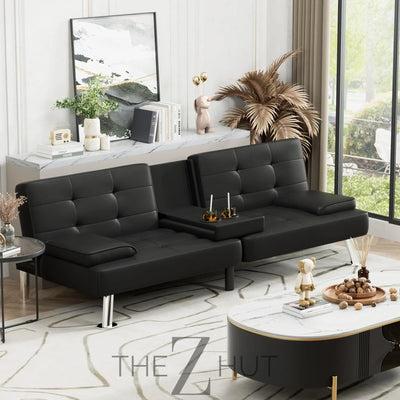 Homall Futon Sofa Bed, Leather Futon Couch with Removable Armrests, Adjustable Recliner Sleeper Sofa Bed with Dual Cup Holders for Living Room, Apartment, Office (Black) THE Z HUT
