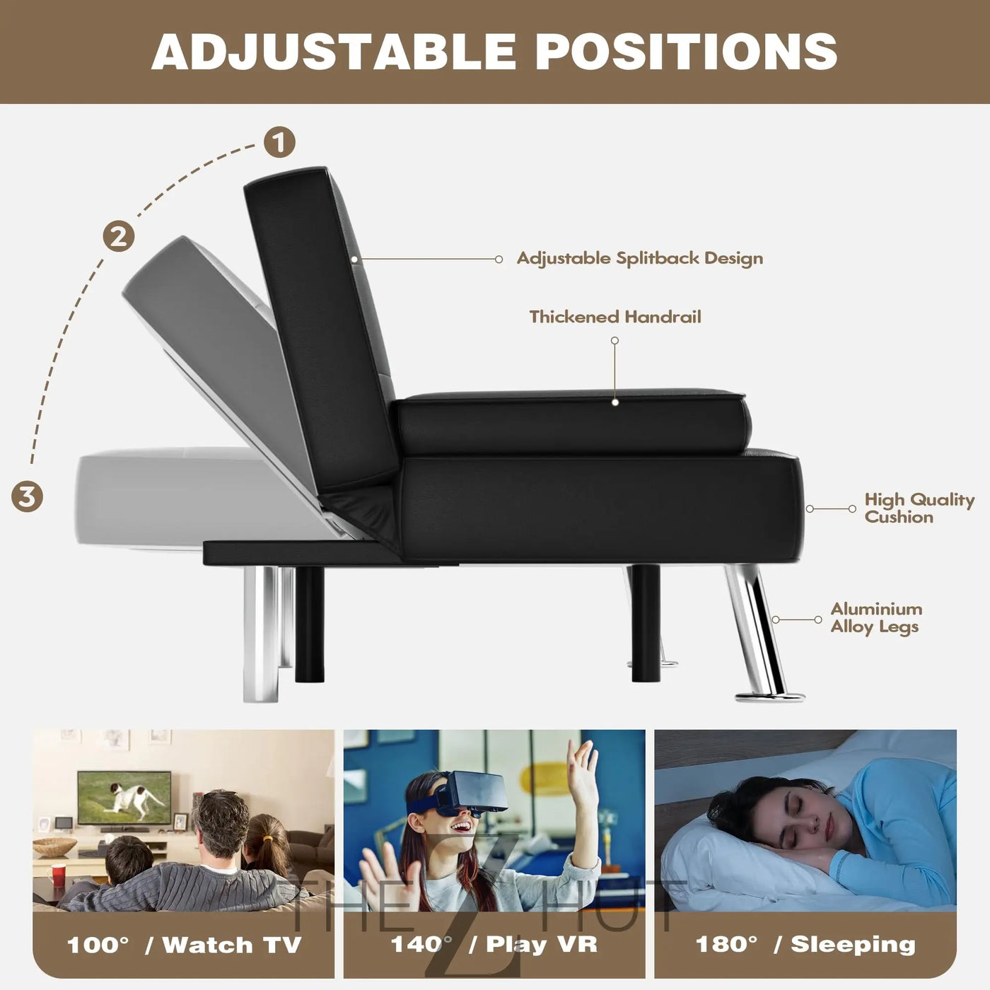 Homall Futon Sofa Bed, Leather Futon Couch with Removable Armrests, Adjustable Recliner Sleeper Sofa Bed with Dual Cup Holders for Living Room, Apartment, Office (Black) THE Z HUT