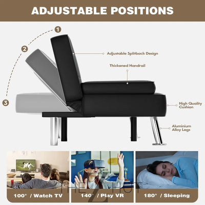 Homall Futon Sofa Bed, Leather Futon Couch with Removable Armrests, Adjustable Recliner Sleeper Sofa Bed with Dual Cup Holders for Living Room, Apartment, Office (Black) THE Z HUT