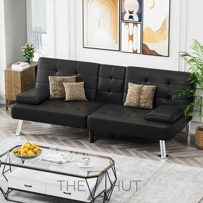 Homall Futon Sofa Bed, Leather Futon Couch with Removable Armrests, Adjustable Recliner Sleeper Sofa Bed with Dual Cup Holders for Living Room, Apartment, Office (Black) THE Z HUT