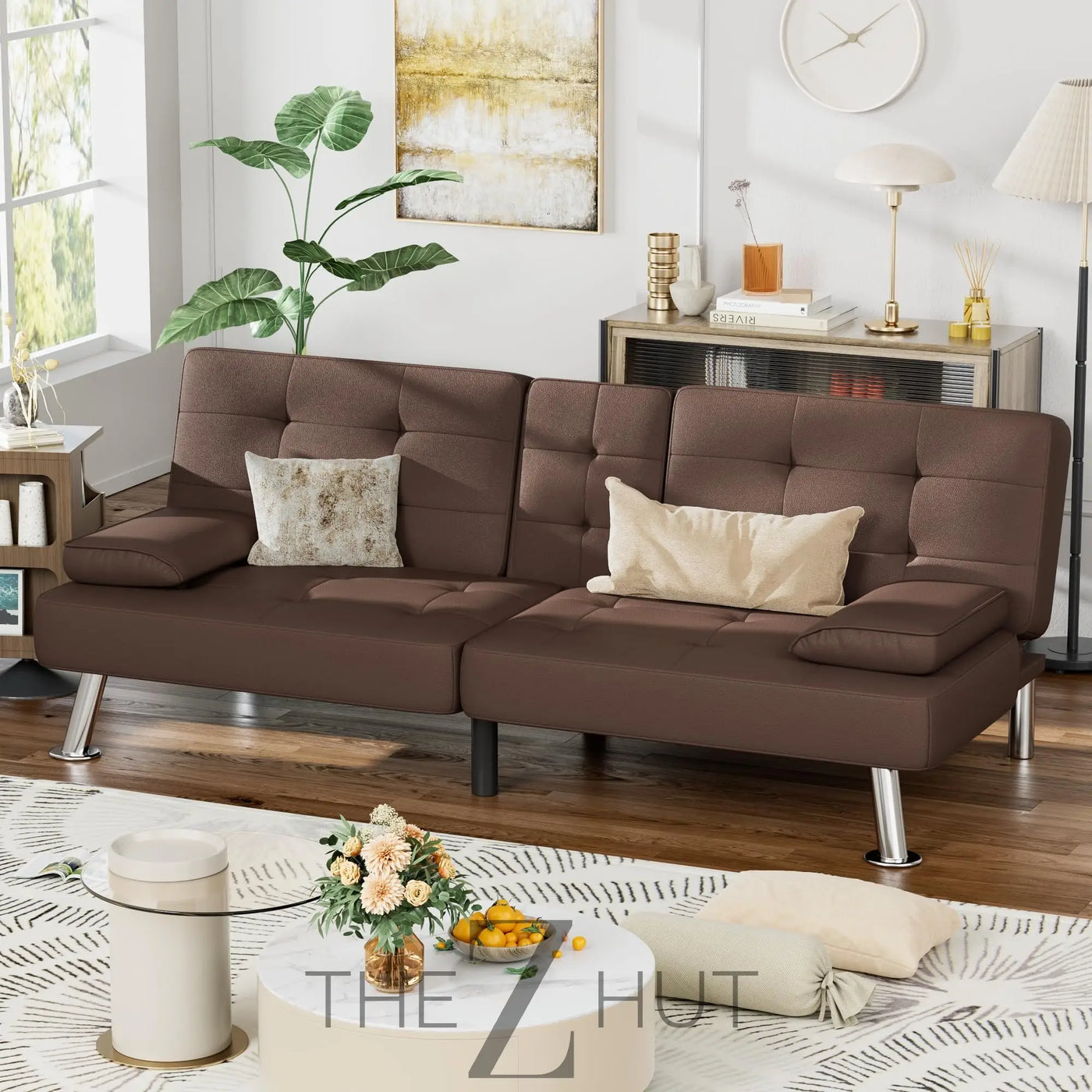 Homall Futon Sofa Bed, Leather Futon Couch with Removable Armrests, Adjustable Recliner Sleeper Sofa Bed with Dual Cup Holders for Living Room, Apartment, Office (Black) THE Z HUT