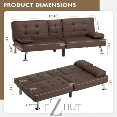 Homall Futon Sofa Bed, Leather Futon Couch with Removable Armrests, Adjustable Recliner Sleeper Sofa Bed with Dual Cup Holders for Living Room, Apartment, Office (Black) THE Z HUT